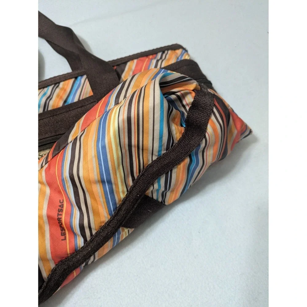 Retro LeSportsac Stripe Everyday Tote Handbag Purse + Make-up Bag‎  Brown Orange